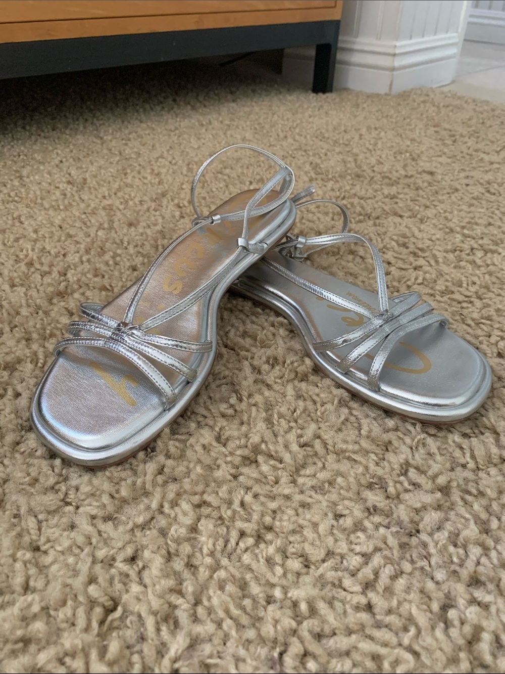 Circus by Sam Edelman Olana Strappy Flat Sandal Silver Minimalist Modern 8